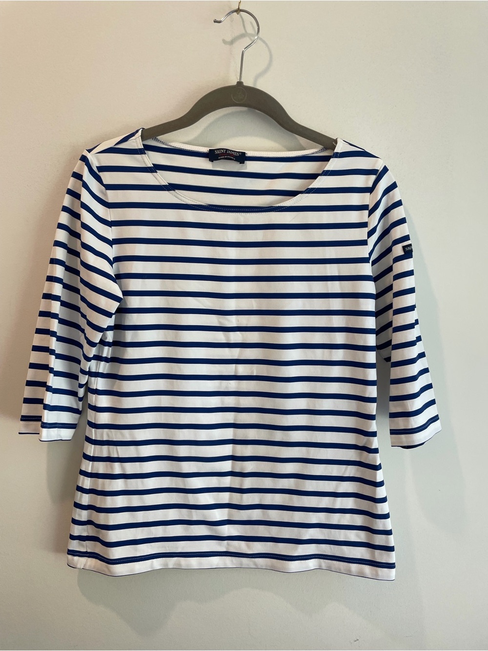 Saint James White and Navy Striped Boatneck Top